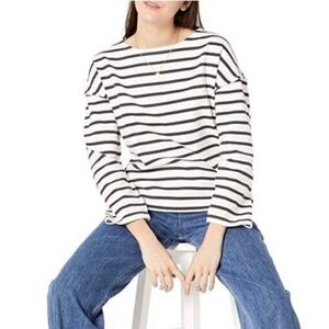 Madewell Women's Luxe Long-Sleeve Tee in Casler Stripe Black, Size L, EUC